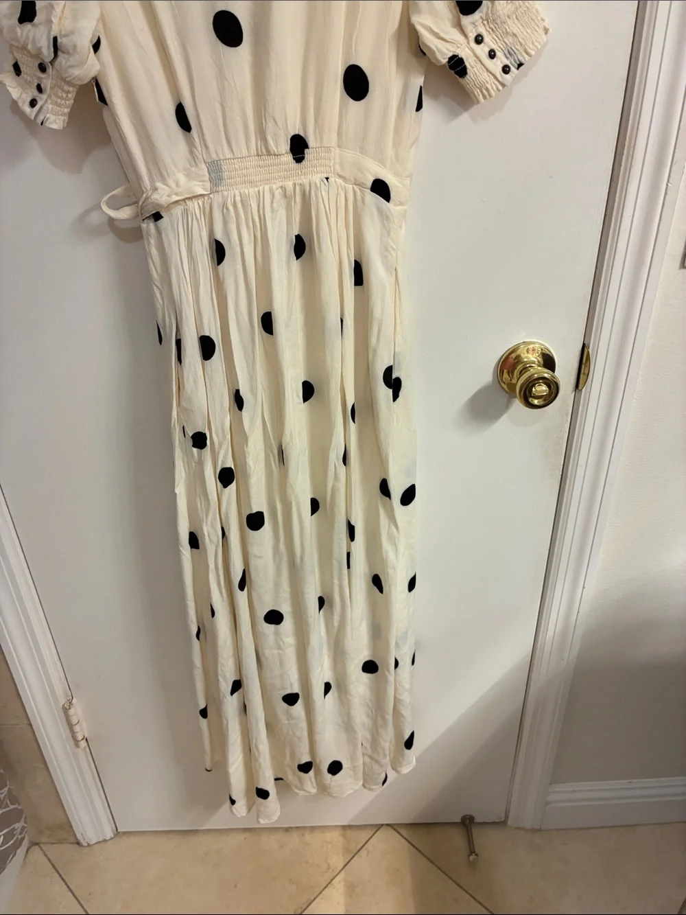 Maeve by Anthropologie White Midi Dress with Black Polka Dots Sz 00